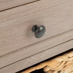 Kirklands Home Accent & End Tables|Whitewashed Brown Wood Side Table with Baskets