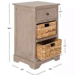 Kirklands Home Accent & End Tables|Whitewashed Brown Wood Side Table with Baskets