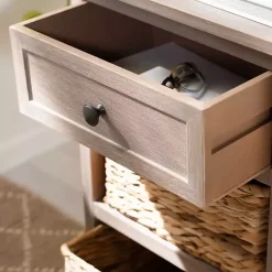 Kirklands Home Accent & End Tables|Whitewashed Brown Wood Side Table with Baskets