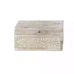 Clearance washed Floral Carved Wood Boxes, Set of 3 Baskets & Boxes