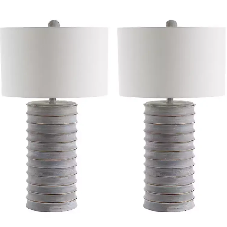 Kirklands Home Table Lamps|Whitewashed Gray Ridges Table Lamps, Set of 2 Ivory