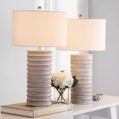 Kirklands Home Table Lamps|Whitewashed Gray Ridges Table Lamps, Set of 2 Ivory