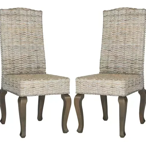 Kirklands Home Dining Chairs|Whitewashed Kubu Rattan Dining Chairs, Set of 2 Ivory