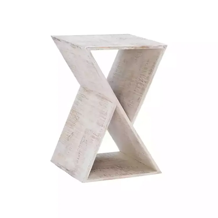 Kirklands Home Accent & End Tables|washed Mango Wood Hourglass Accent Table White