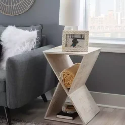 Kirklands Home Accent & End Tables|washed Mango Wood Hourglass Accent Table White