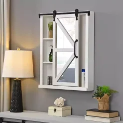 Kirklands Home Decorative Mirrors|washed Sliding Barn Door Wall Cabinet White