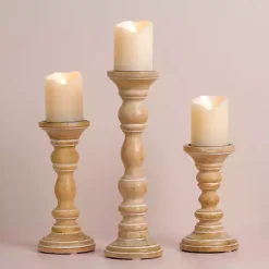 Best Whitewashed Spindle Pillar Candle Holder, 8 in. Candle Holders