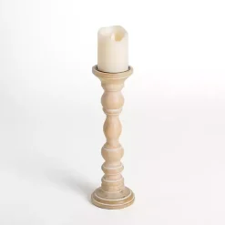 New Whitewashed Spindle Pillar Candle Holder, 14 in. Candle Holders