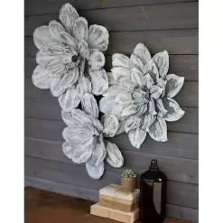 Kirklands Home Outdoor Wall Decor|washed Wall Flower Sculptures, Set of 3 White