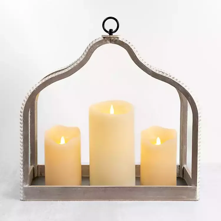 Online Whitewashed Wood Beaded Open Lantern Lanterns
