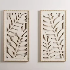 Kirklands Home Wall Plaques|washed Wood Fern Wall Plaques, Set of 2 White