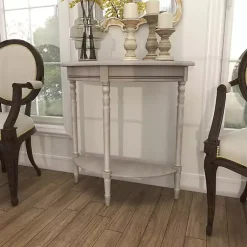 Kirklands Home Entryway Furniture|Whitewashed Wood Half Moon Console Table Brown