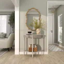 Kirklands Home Entryway Furniture|Whitewashed Wood Half Moon Console Table Brown