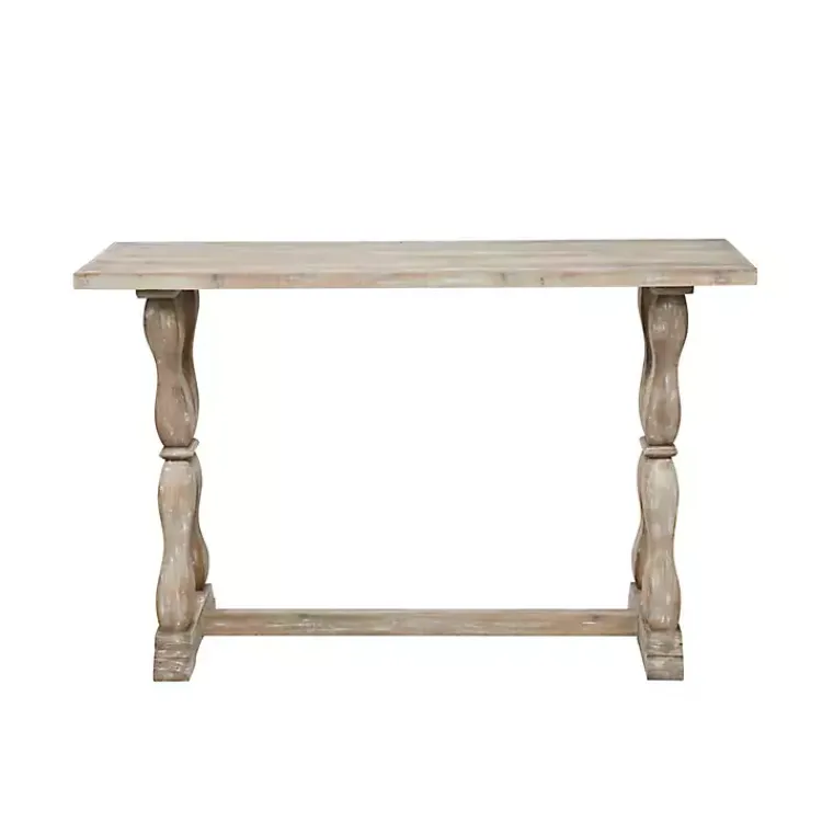 Kirklands Home Console Tables|Whitewashed Wood Trestle Base Console Table