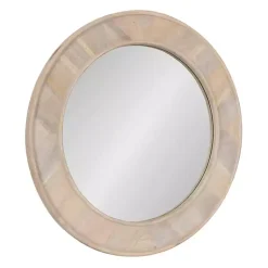 Kirklands Home Decorative Mirrors|washed Woodgrain Round Wall Mirror White