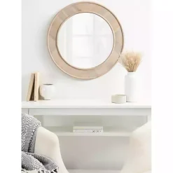 Kirklands Home Decorative Mirrors|washed Woodgrain Round Wall Mirror White