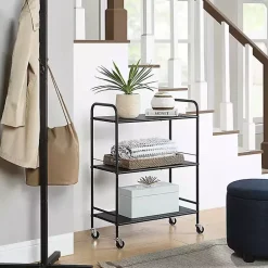 Kirklands Home Kitchen Islands & Bar Carts|Wide Metal 3-Tier Storage Cart Black