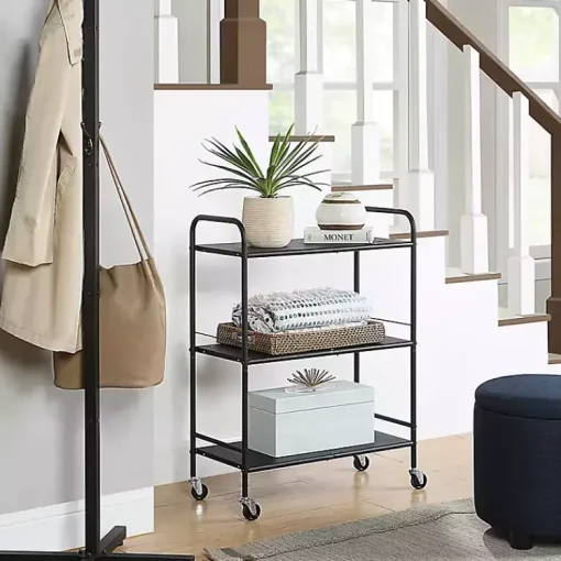 Kirklands Home Kitchen Islands & Bar Carts|Wide Metal 3-Tier Storage Cart Black