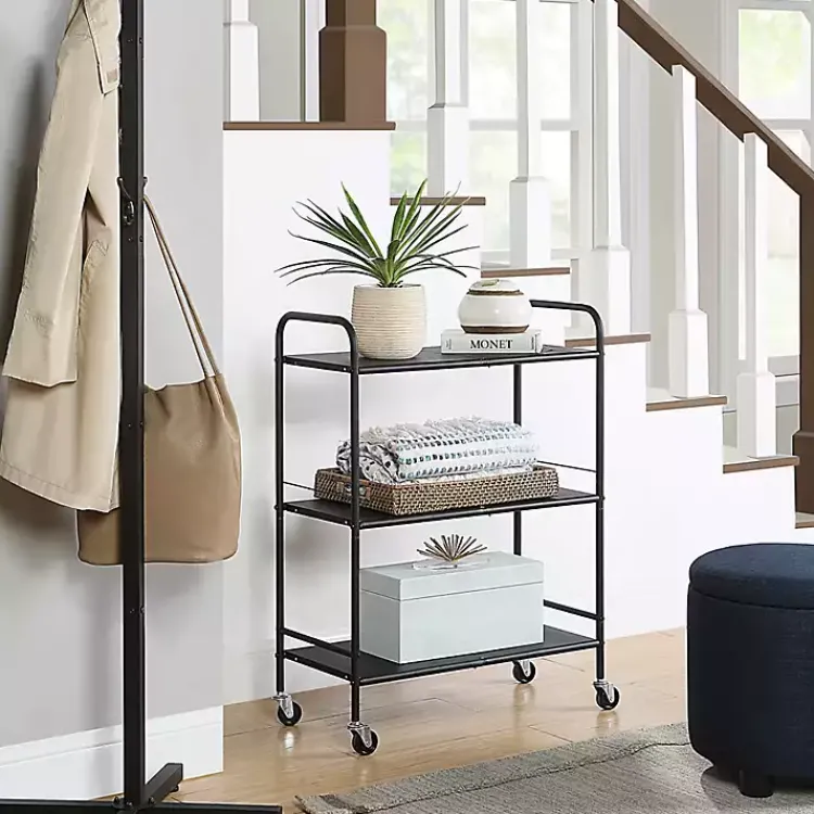 Kirklands Home Kitchen Islands & Bar Carts|Wide Metal 3-Tier Storage Cart Black