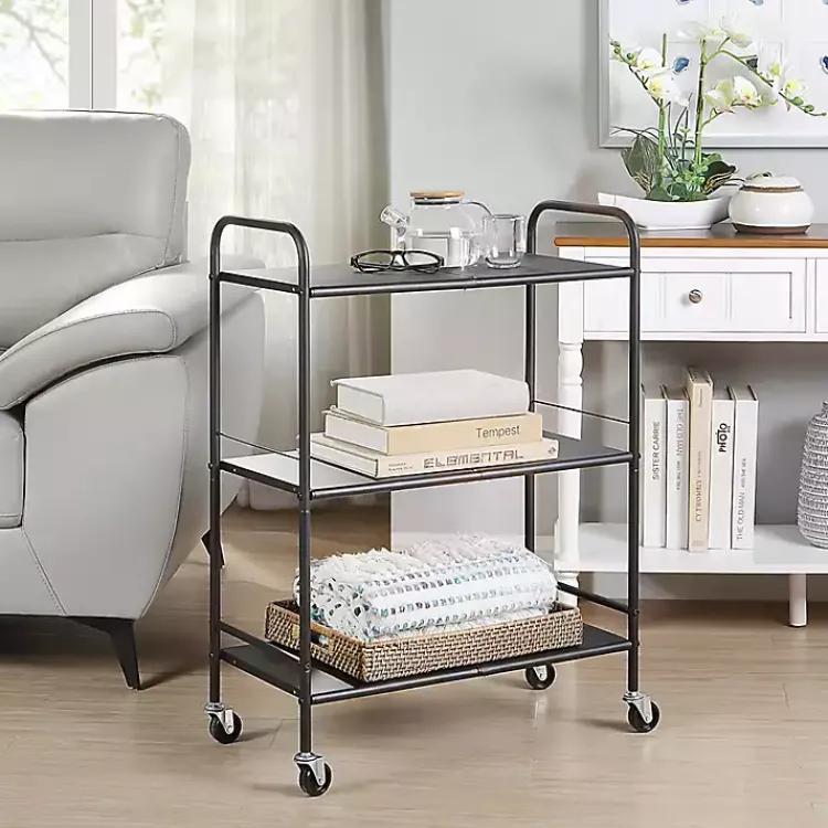 Kirklands Home Kitchen Islands & Bar Carts|Wide Metal 3-Tier Storage Cart Black