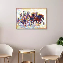 Kirklands Home Canvas Art|Wild Horses Running Framed Canvas Art Print Multi
