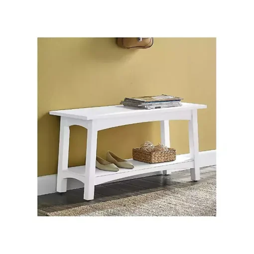 Kirklands Home Benches & Ottomans|Willis Wooden Lower Shelf Bench White
