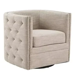 Kirklands Home Accent Chairs|Wilson Tufted Taupe Swivel Accent Chair Tan