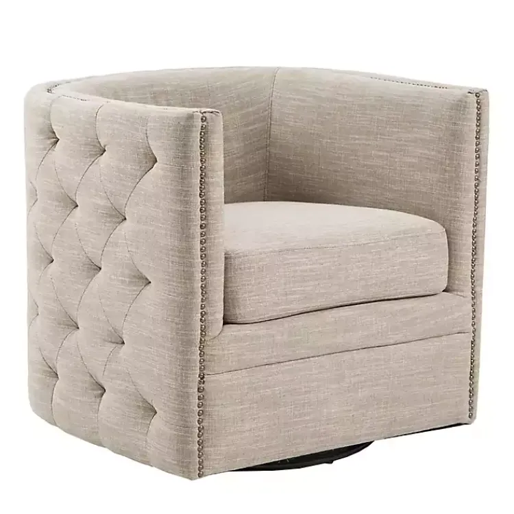 Kirklands Home Accent Chairs|Wilson Tufted Taupe Swivel Accent Chair Tan