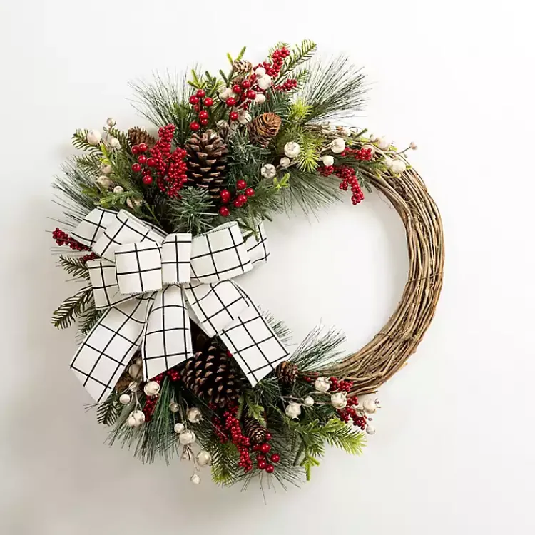 Sale Windowpane Plaid Berry Bow Wreath Christmas Wreaths