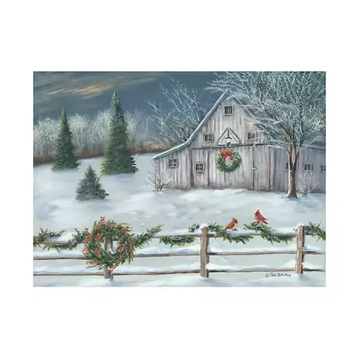 Sale Winter Christmas Barn Canvas Art Print, 40x30 in. Christmas Art & Wall Decor