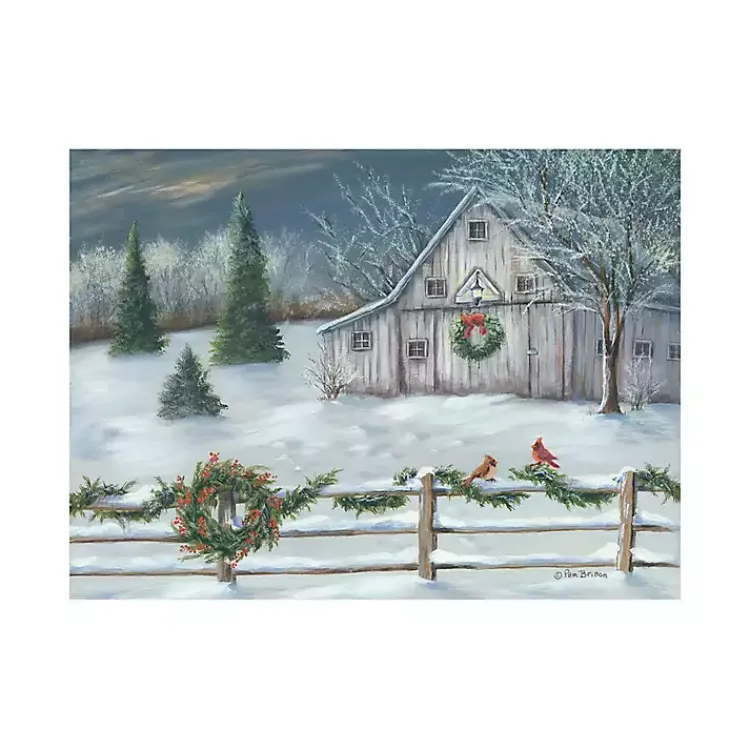 Sale Winter Christmas Barn Canvas Art Print, 40x30 in. Christmas Art & Wall Decor