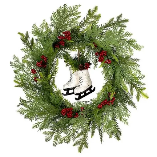 Outlet Winter Skates Christmas Wreath with Red Berries Christmas Wreaths