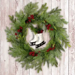 Outlet Winter Skates Christmas Wreath with Red Berries Christmas Wreaths