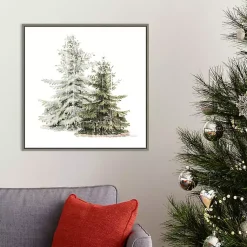 New Winter Trees Gray Framed Canvas Art Print Christmas Art & Wall Decor