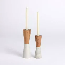 Sale Wood & Marble Taper Candle Holders, Set of 2 Candle Holders