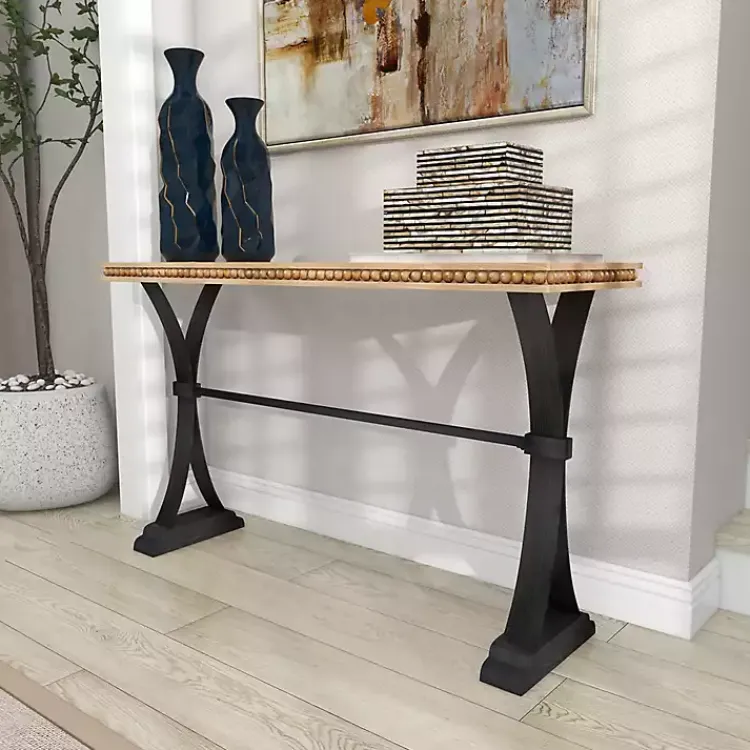 Kirklands Home Console Tables|Wood & Metal Trestle Base Console Table