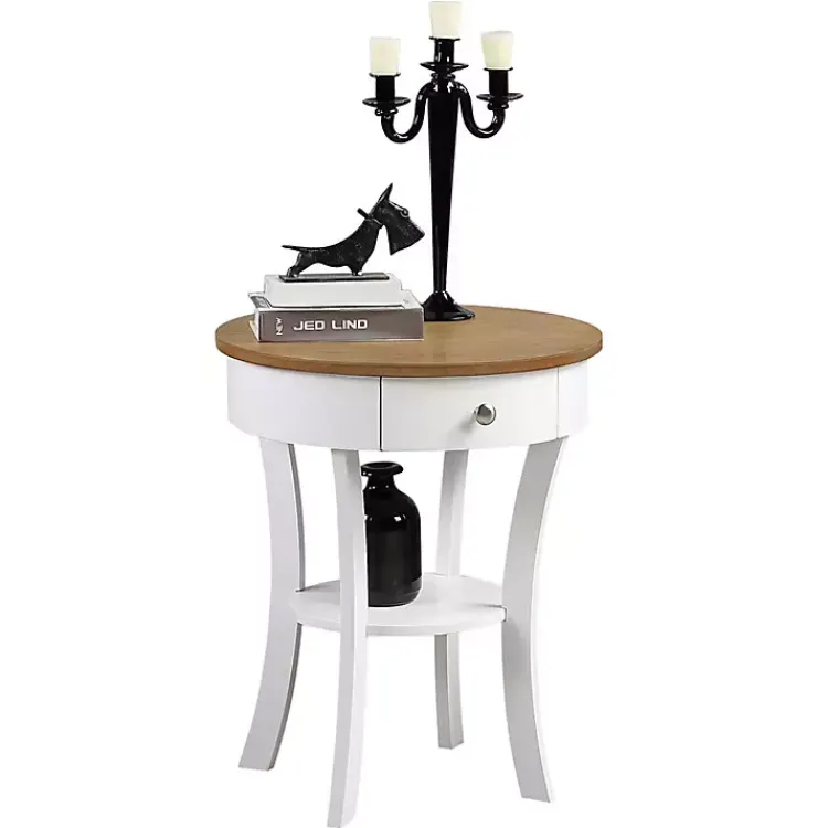 Kirklands Home Accent & End Tables|Wood & White Curved Legs Round Drawer Accent Table Brown