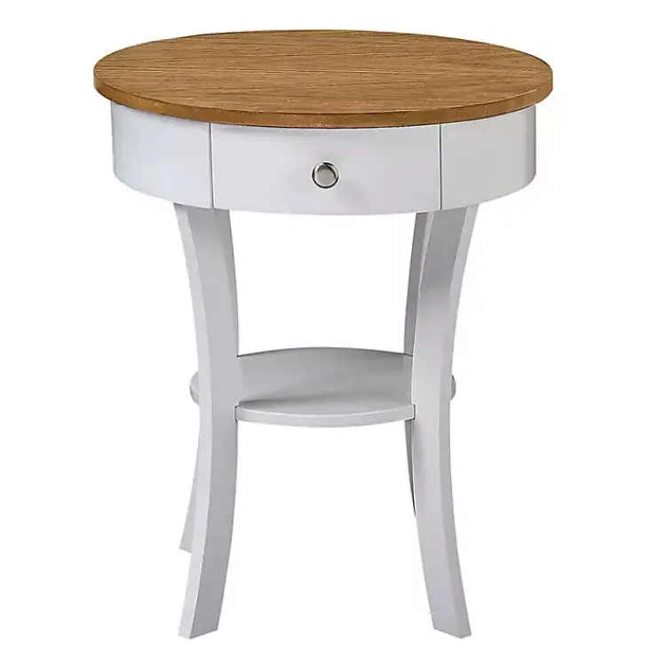 Kirklands Home Accent & End Tables|Wood & White Curved Legs Round Drawer Accent Table Brown