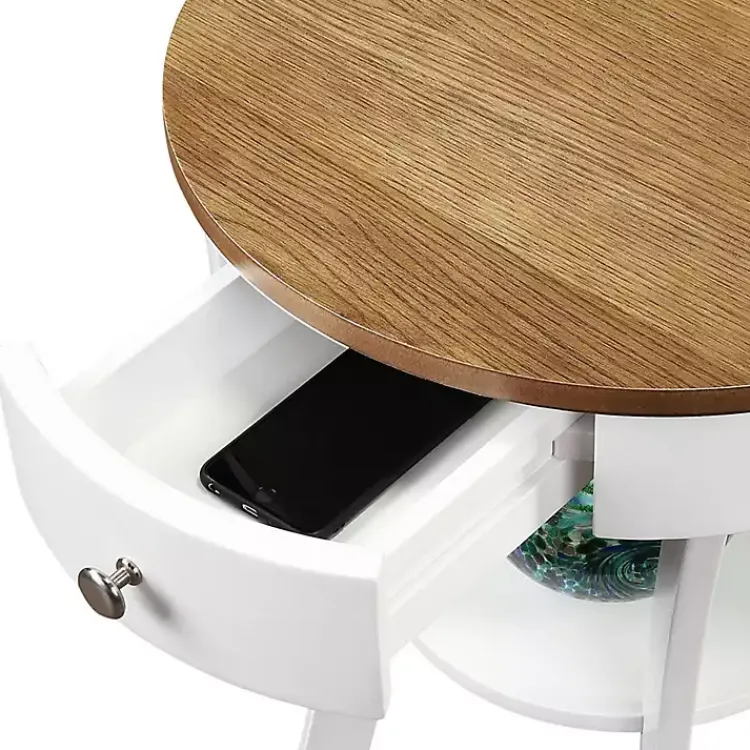 Kirklands Home Accent & End Tables|Wood & White Curved Legs Round Drawer Accent Table Brown