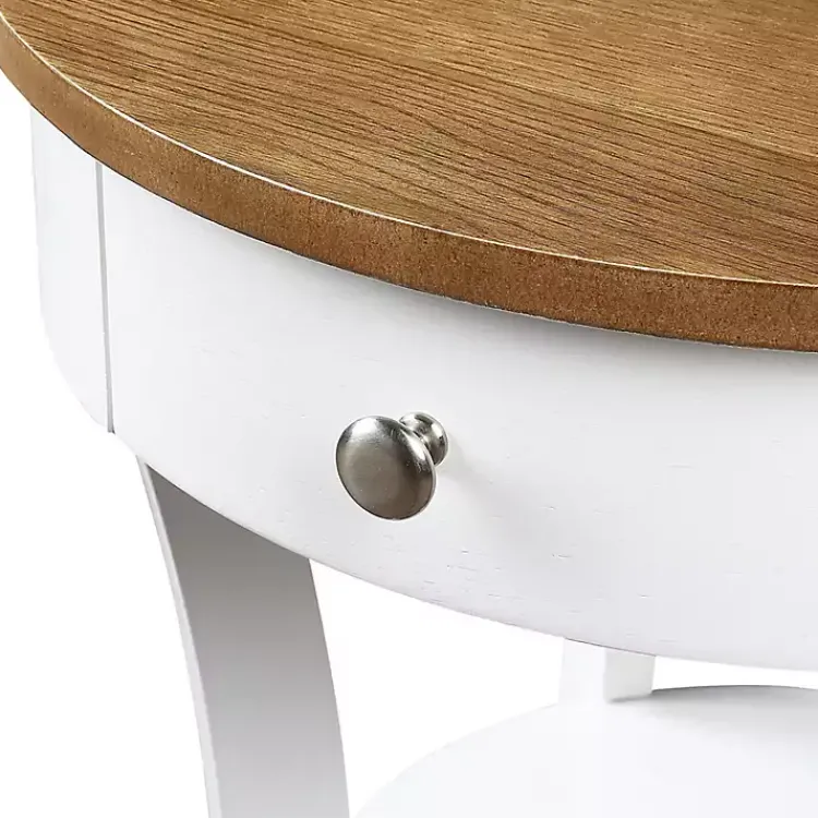 Kirklands Home Accent & End Tables|Wood & White Curved Legs Round Drawer Accent Table Brown