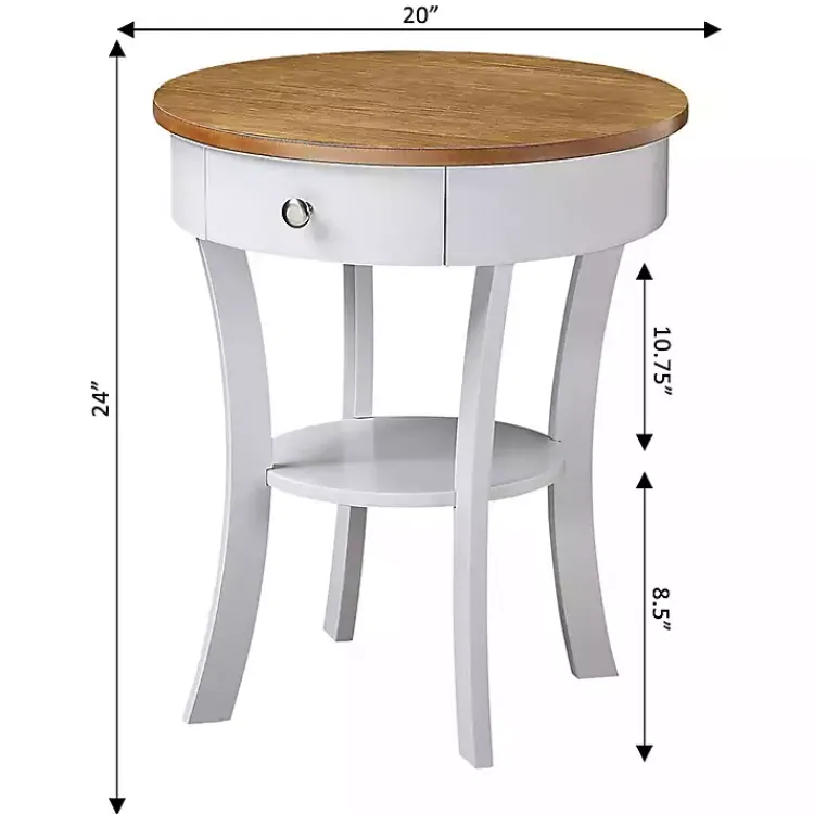 Kirklands Home Accent & End Tables|Wood & White Curved Legs Round Drawer Accent Table Brown