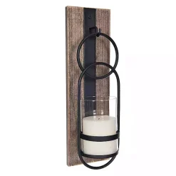 Clearance Wood and Black Metal Geometric Sconce Sconces