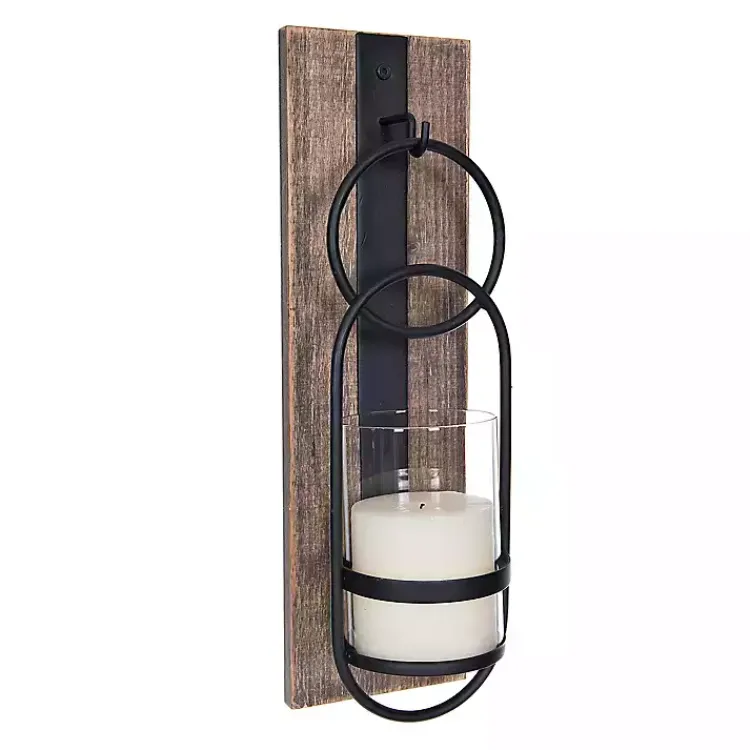 Clearance Wood and Black Metal Geometric Sconce Sconces