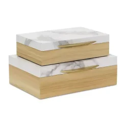 Clearance Wood and Faux Marble Rectangular Boxes, Set of 2 Baskets & Boxes