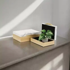 Clearance Wood and Faux Marble Rectangular Boxes, Set of 2 Baskets & Boxes