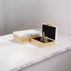 Clearance Wood and Faux Marble Rectangular Boxes, Set of 2 Baskets & Boxes