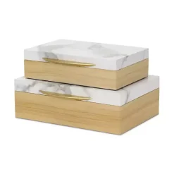 Clearance Wood and Faux Marble Rectangular Boxes, Set of 2 Baskets & Boxes