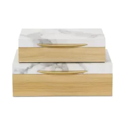 Clearance Wood and Faux Marble Rectangular Boxes, Set of 2 Baskets & Boxes