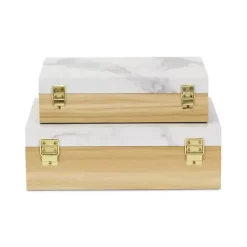 Clearance Wood and Faux Marble Rectangular Boxes, Set of 2 Baskets & Boxes