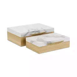 Clearance Wood and Faux Marble Rectangular Boxes, Set of 2 Baskets & Boxes